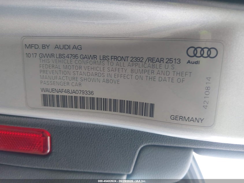 2018 Audi A4 VIN WAUENAF48JA079336 IAAI salvage auction — FRONT END, Salvage (Idaho), sold $5,625 on 2026-08-01 (photo 9)