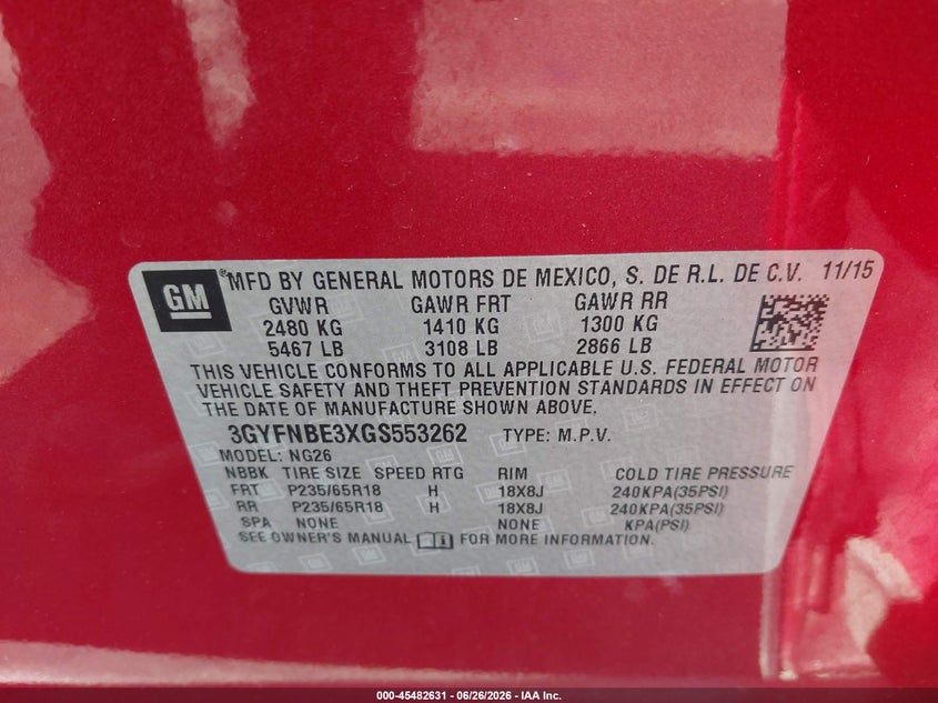 2016 Cadillac Srx VIN 3GYFNBE3XGS553262 IAAI salvage auction — FRONT END, Salvage Certificate (California), sold $1,650 on 2026-07-10 (photo 9)
