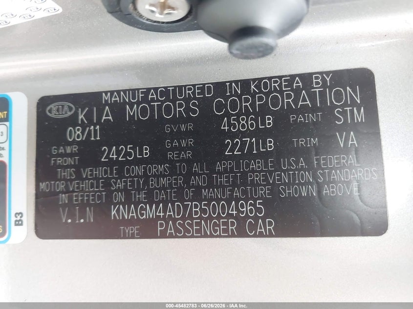 2011 Kia Optima hybrid VIN KNAGM4AD7B5004965 IAAI salvage auction — NORMAL WEAR, Clear - Dealer Only (California), sold $550 on 2026-07-14 (photo 9)
