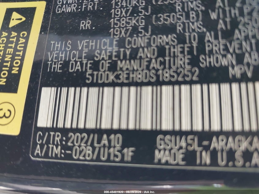 2013 Toyota Highlander VIN 5TDDK3EH8DS185252 IAAI salvage auction — FRONT END, Mv-907A (New York), sold $4,000 on 2026-07-28 (photo 9)