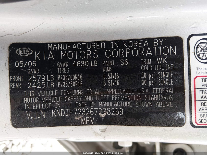 2006 Kia Sportage VIN KNDJF723267278269 IAAI salvage auction — FRONT END, Bill Of Sale (Washington), sold $650 on 2026-07-22 (photo 9)
