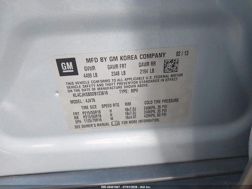 2013 Buick Encore VIN KL4CJHSB0DB123616 IAAI salvage auction — FRONT END, Clear (Virginia), sold $25 on 2026-07-28 (photo 9)