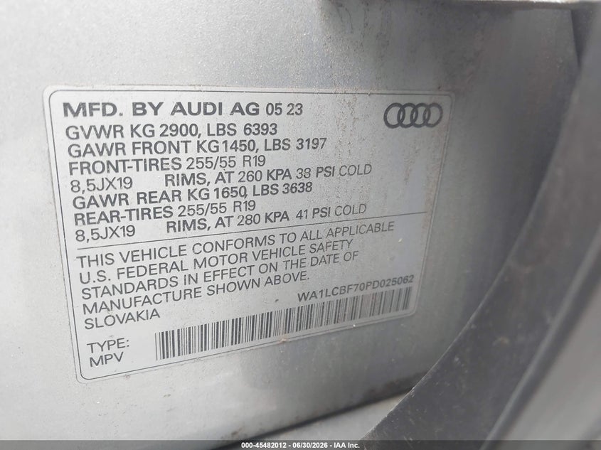 2023 Audi Q7 VIN WA1LCBF70PD025062 IAAI salvage auction — FRONT END, Salvage Title, sold $18,650 on 2026-09-03 (photo 9)