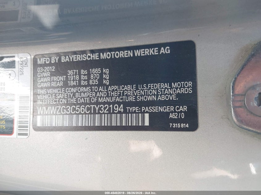 2012 Mini Clubman VIN WMWZG3C56CTY32194 IAAI salvage auction — FRONT END, Salvage Title, sold $1,800 on 2026-07-17 (photo 9)