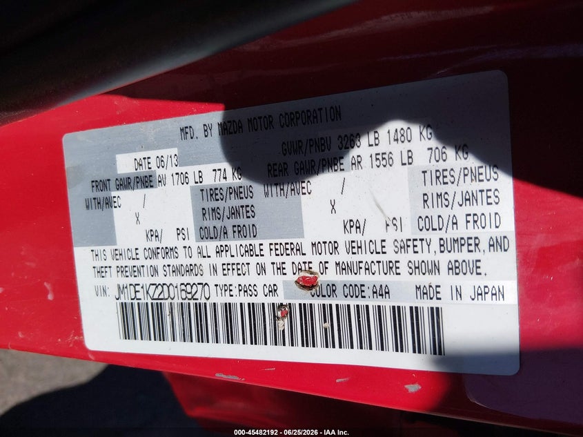 2013 Mazda 2 VIN JM1DE1KZ2D0169270 IAAI salvage auction — NORMAL WEAR, Clear - Dealer Only (California), sold $600 on 2026-07-18 (photo 9)