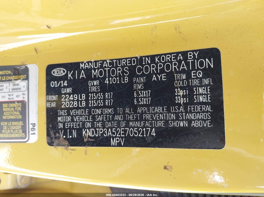 2014 Kia Soul VIN KNDJP3A52E7052174 IAAI salvage auction — THEFT, Salvage (Ohio), sold $1,150 on 2026-07-09 (photo 9)