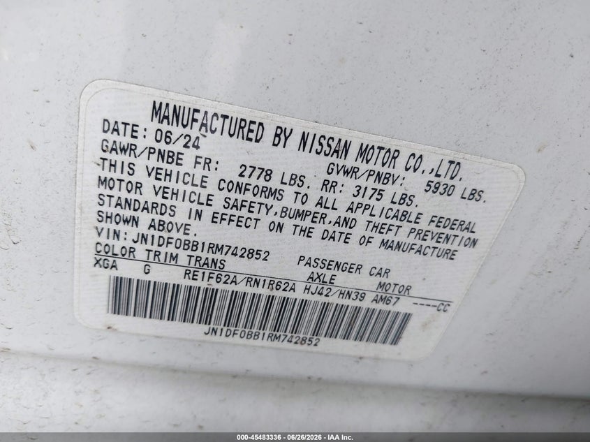 2024 Nissan Ariya VIN JN1DF0BB1RM742852 IAAI salvage auction — FRONT END, Salvage Title, sold $7,200 on 2026-08-20 (photo 9)