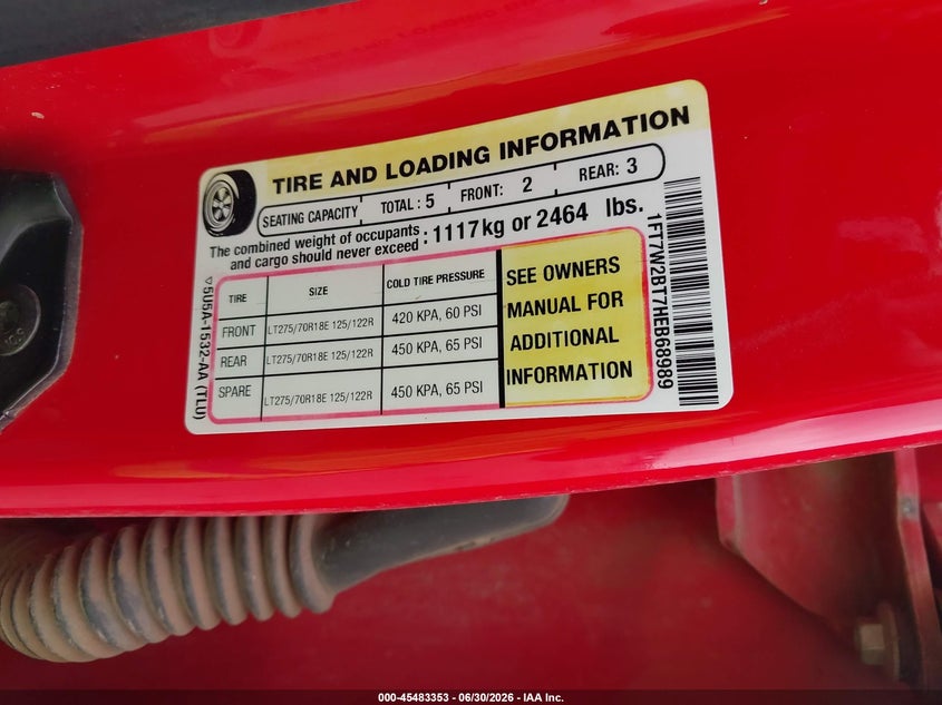 2017 Ford F250 VIN 1FT7W2BT7HEB68989 IAAI salvage auction — SIDE, Salvage Title, sold $7,000 on 2026-09-05 (photo 9)
