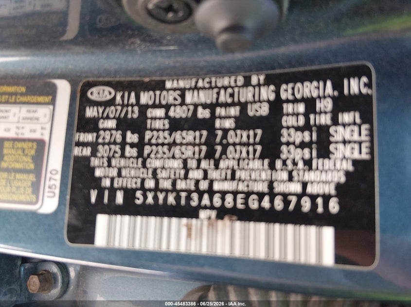 2014 Kia Sorento VIN 5XYKT3A68EG467916 IAAI salvage auction — VANDALISM, Salvage (Iowa), sold $650 on 2026-07-12 (photo 9)