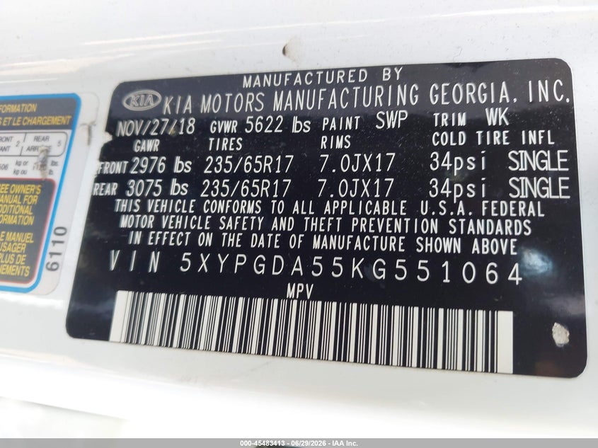2019 Kia Sorento VIN 5XYPGDA55KG551064 IAAI salvage auction — REAR END, Mv-907A (New York), sold $1,650 on 2026-07-21 (photo 9)