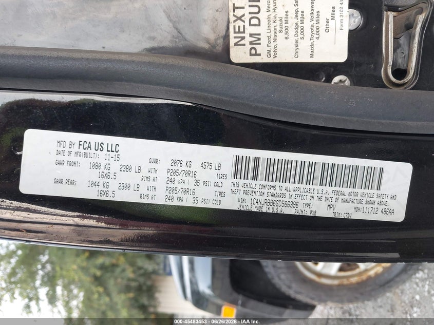 2016 Jeep Liberty (patriot) VIN 1C4NJRBB6GD566396 IAAI salvage auction — NORMAL WEAR, Clear (Florida), sold $300 on 2026-07-17 (photo 9)