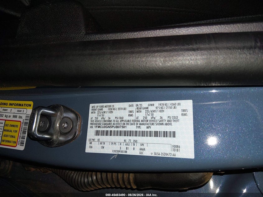 2023 Ford Escape VIN 1FMCU0GN5PUB07501 IAAI salvage auction — LEFT FRONT, Salvage Title, sold $4,500 on 2026-08-03 (photo 9)