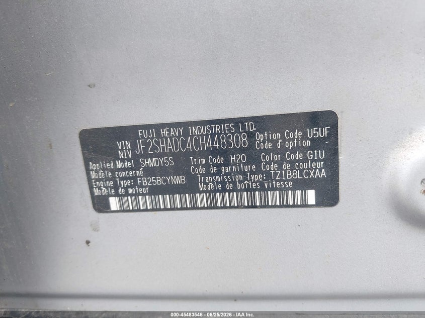 2012 Subaru Forester VIN JF2SHADC4CH448308 IAAI salvage auction — ROOF, Salvage Title, sold $25 on 2026-07-21 (photo 9)