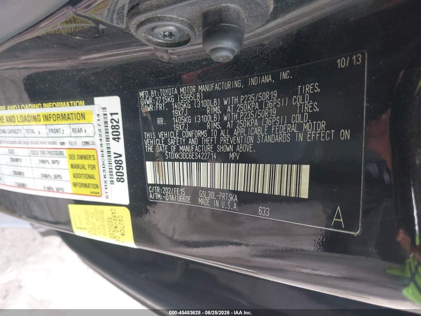 2014 Toyota Sienna VIN 5TDXK3DC6ES422714 IAAI salvage auction — FRONT & REAR, Clear (Virginia), sold $725 on 2026-07-31 (photo 9)