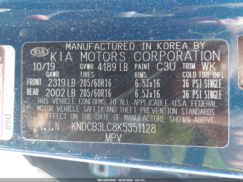 2019 Kia Niro VIN KNDCB3LC8K5351128 IAAI salvage auction — FRONT END, Salvage (Rhode Island), sold $3,550 on 2026-07-28 (photo 9)