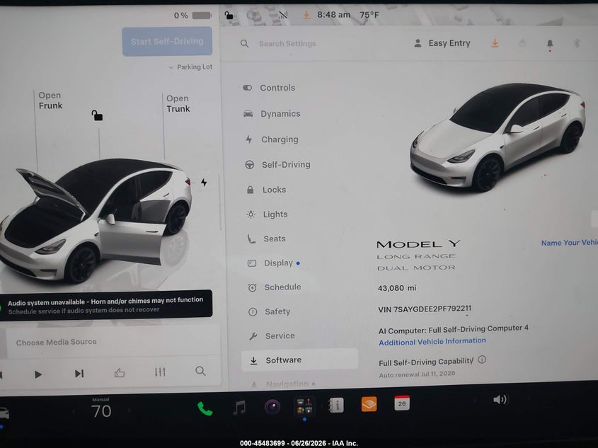 2023 Tesla Model y VIN 7SAYGDEE2PF792211 IAAI salvage auction — FRONT END, Salvage Title, sold $9,750 on 2026-08-27 (photo 7)