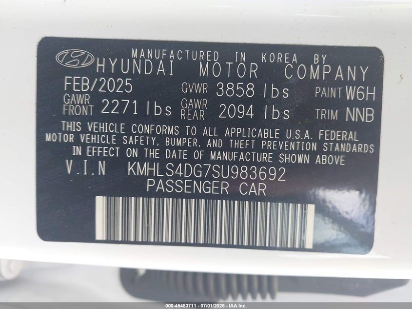 2025 Hyundai Elantra VIN KMHLS4DG7SU983692 IAAI salvage auction — REAR END, Enterprise Vehicles Clear Only (Massachusetts), sold $15,000 on 2026-07-08 (photo 9)