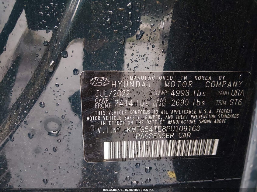 2023 Genesis G70 VIN KMTG54TE8PU109163 IAAI salvage auction — RIGHT SIDE, Wait Title, sold $8,700 on 2026-08-31 (photo 9)
