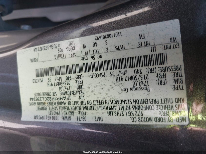 2012 Ford Focus VIN 1FAHP3H22CL236244 IAAI salvage auction — NORMAL WEAR, Clear (Utah), sold $275 on 2026-07-09 (photo 9)