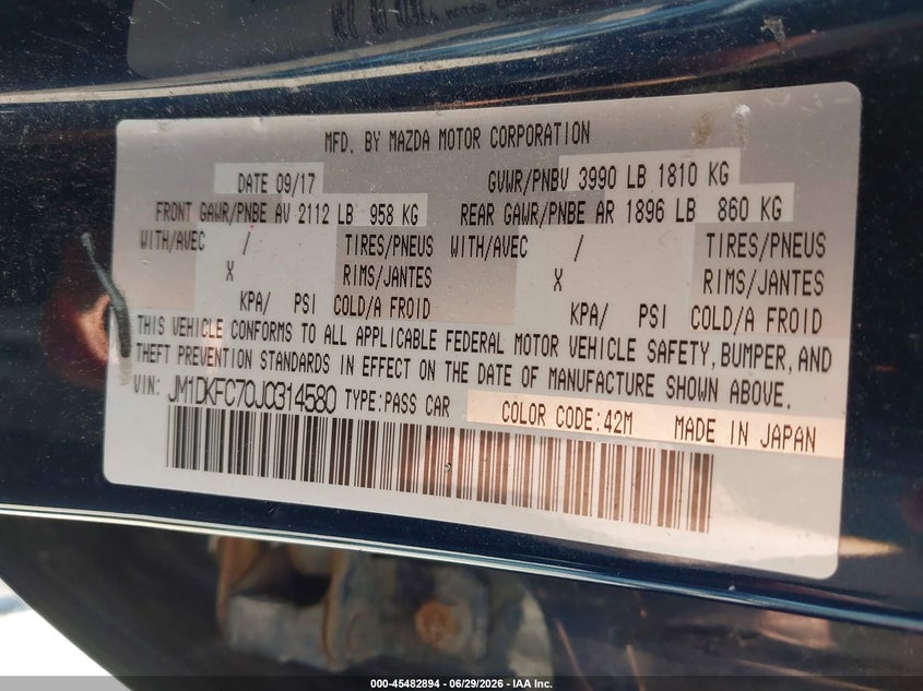 2018 Mazda Cx-3 VIN JM1DKFC70J0314580 IAAI salvage auction — FRONT END, Mv-907A (New York), sold $2,925 on 2026-07-30 (photo 9)