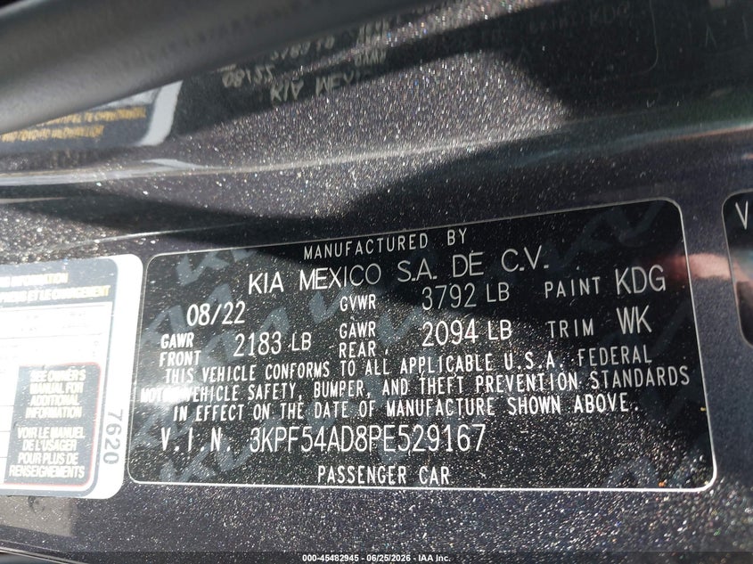 2023 Kia Forte VIN 3KPF54AD8PE529167 IAAI salvage auction — RIGHT SIDE, Salvage Title, sold $4,350 on 2026-07-31 (photo 9)