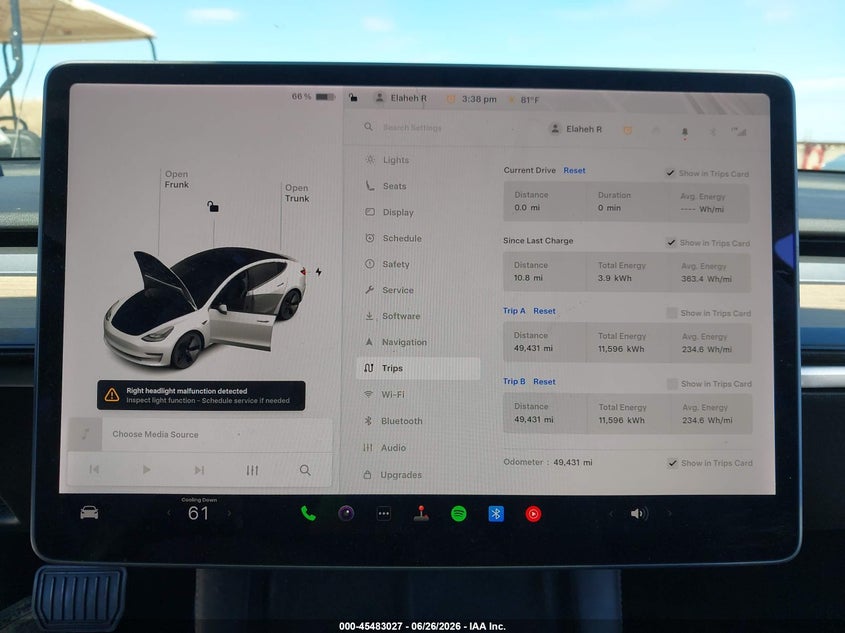 2022 Tesla Model 3 VIN 5YJ3E1EA2NF123751 IAAI salvage auction — RIGHT FRONT, Salvage Title, sold $6,650 on 2026-09-01 (photo 7)