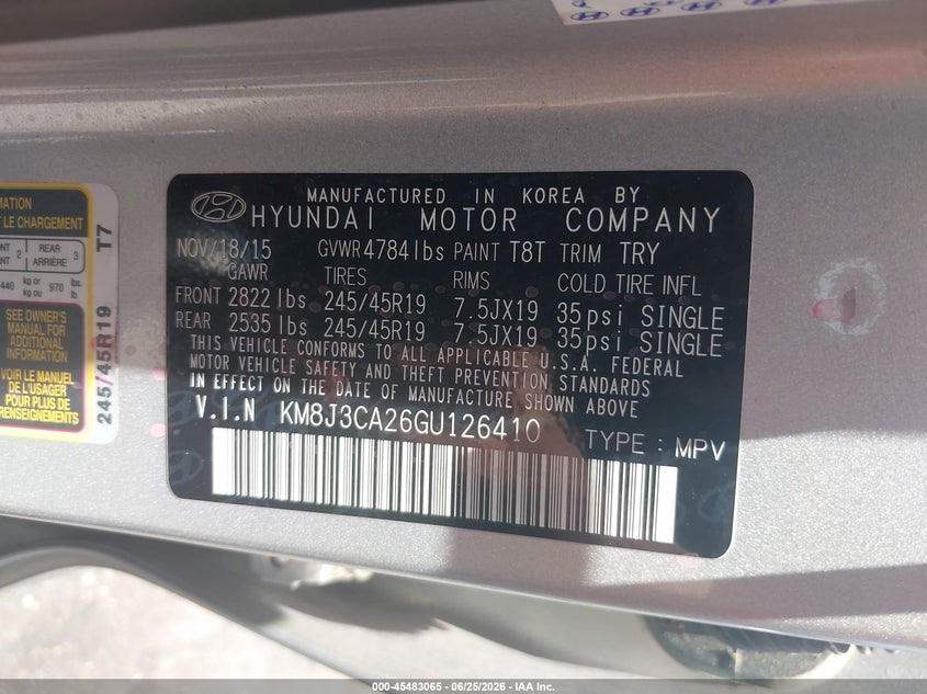 2016 Hyundai Tucson VIN KM8J3CA26GU126410 IAAI salvage auction — REAR END, Rebuildable (Florida), sold $2,050 on 2026-07-28 (photo 9)