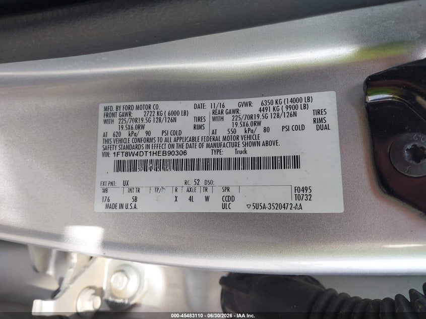 2017 Ford F450 VIN 1FT8W4DT1HEB90306 IAAI salvage auction — NORMAL WEAR, Original (Texas), sold $9,075 on 2026-07-07 (photo 8)