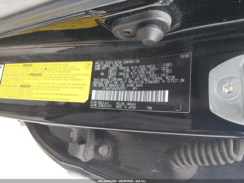 2004 Lexus Rx 330 VIN JTJHA31U640049001 IAAI salvage auction — NORMAL WEAR, Regular Certificate (Iowa), sold $1,400 on 2026-07-13 (photo 9)
