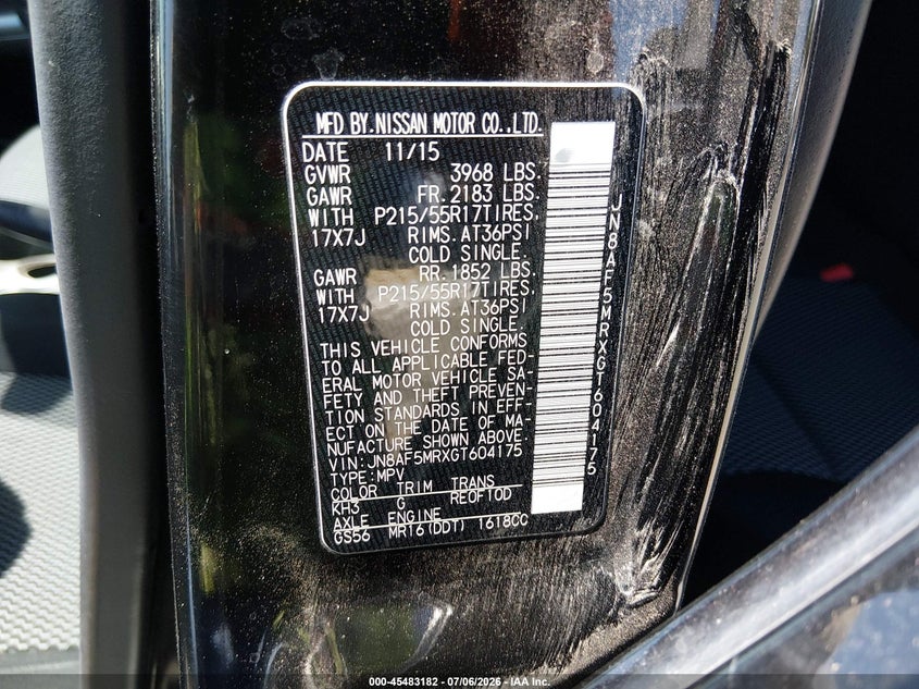 2016 Nissan Juke VIN JN8AF5MRXGT604175 IAAI salvage auction — FRONT END, Salvage (California), sold $100 on 2026-07-28 (photo 9)