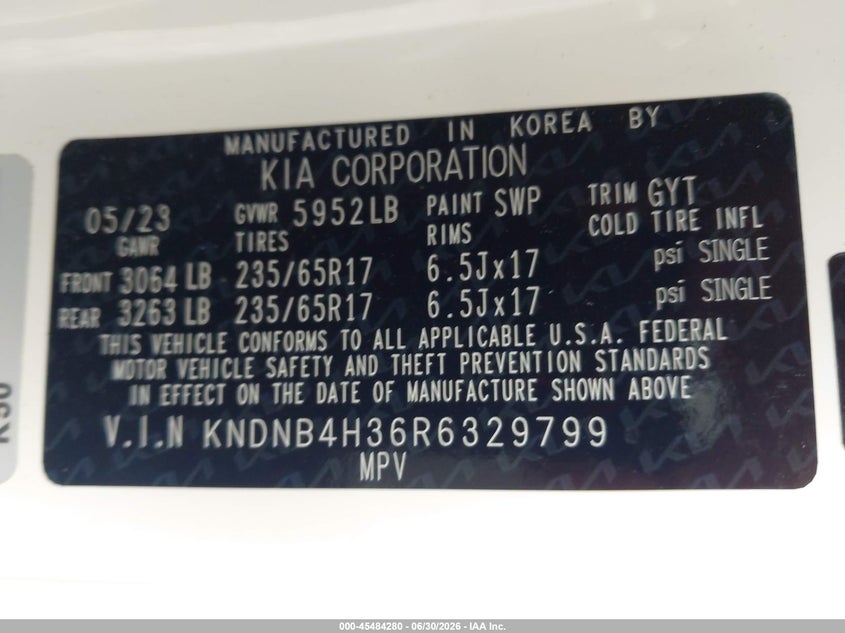 2024 Kia Carnival VIN KNDNB4H36R6329799 IAAI salvage auction — LEFT SIDE, Salvage Title, sold $8,800 on 2026-07-29 (photo 9)
