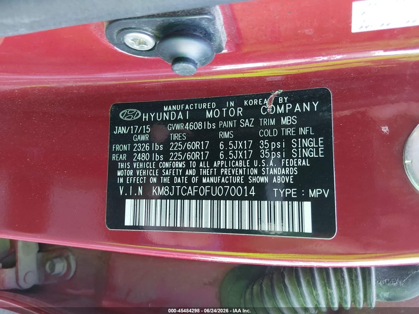 2015 Hyundai Tucson VIN KM8JTCAF0FU070014 IAAI salvage auction — NORMAL WEAR, Clear (Nevada), sold $1,725 on 2026-07-17 (photo 9)