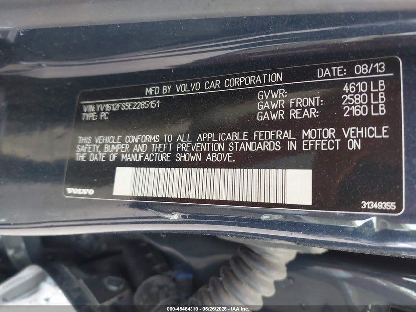 2014 Volvo S60 VIN YV1612FS5E2285151 IAAI salvage auction — SIDE, Salvage (Illinois), sold $250 on 2026-08-18 (photo 9)