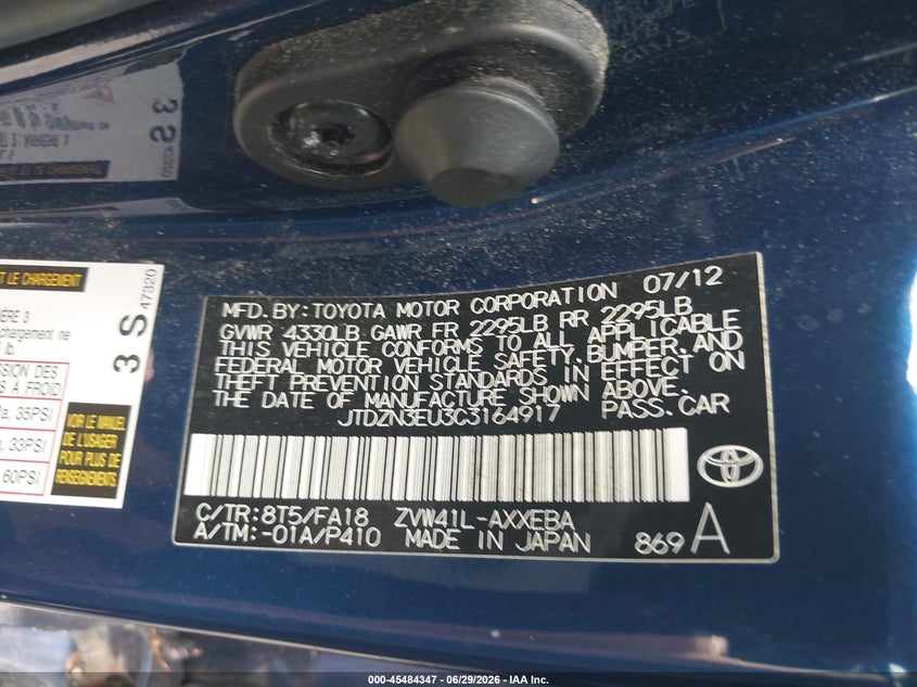 2012 Toyota Prius v VIN JTDZN3EU3C3164917 IAAI salvage auction — NORMAL WEAR, Original (Ohio), sold $3,150 on 2026-07-28 (photo 9)