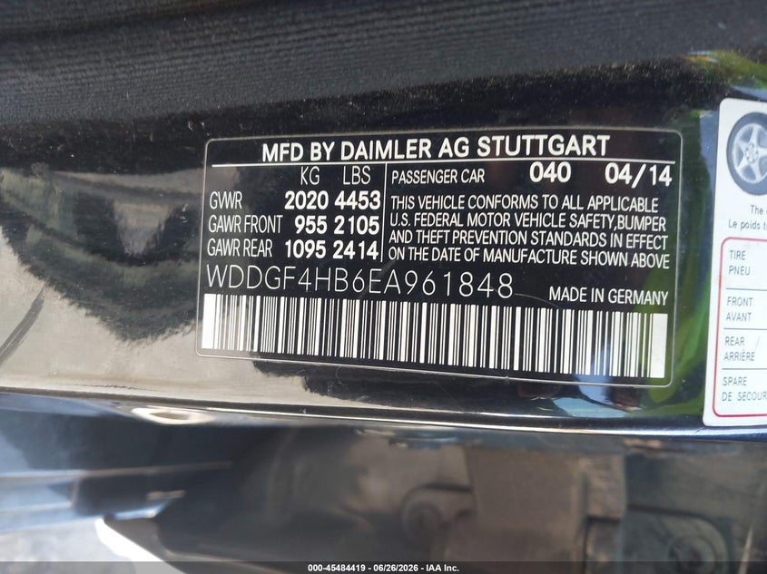 2014 Mercedes-benz C-klasse VIN WDDGF4HB6EA961848 IAAI salvage auction — UNKNOWN, Salvage Title, sold $600 on 2026-08-20 (photo 9)