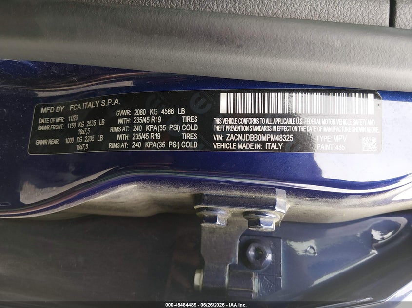 2021 Jeep Renegade VIN ZACNJDBB0MPM48325 IAAI salvage auction — FRONT END, Salvage (Ohio), sold $2,700 on 2026-08-01 (photo 9)
