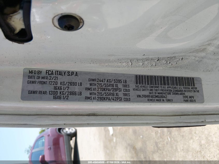 2021 Ram Promaster city VIN ZFBHRFAB3M6U16142 IAAI salvage auction — LEFT REAR, Clear (Massachusetts), sold $6,900 on 2026-08-05 (photo 9)