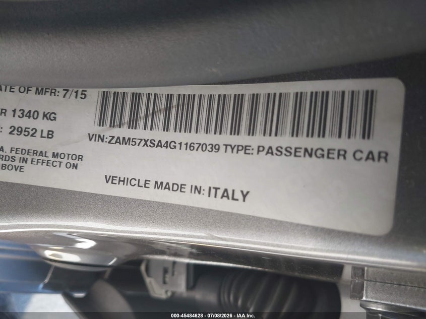 2016 Maserati Ghibli VIN ZAM57XSA4G1167039 IAAI salvage auction — REAR END, Salvage Title, sold $6,950 on 2026-08-03 (photo 9)