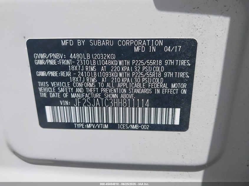 2017 Subaru Forester VIN JF2SJATC3HH811114 IAAI salvage auction — FRONT END, Salvage (Rhode Island), sold $250 on 2026-07-28 (photo 9)