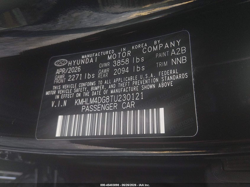2026 Hyundai Elantra VIN KMHLM4DG8TU230121 IAAI salvage auction — FRONT END, Salvage Title, sold $13,950 on 2026-07-15 (photo 9)
