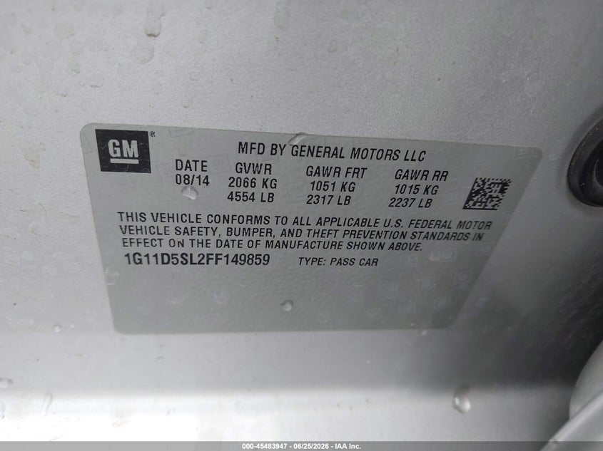 2015 Chevrolet Malibu VIN 1G11D5SL2FF149859 IAAI salvage auction — FRONT END, Salvage (Arizona), sold $675 on 2026-07-09 (photo 9)