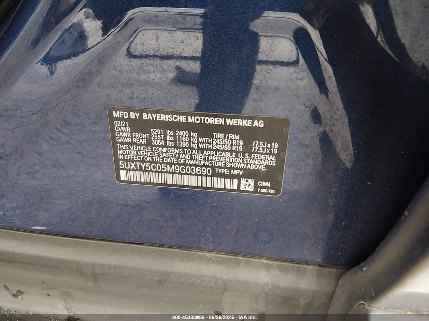 2021 BMW X3 VIN 5UXTY5C05M9G03690 IAAI salvage auction — FRONT END, Salvage (Connecticut), sold $7,200 on 2026-07-10 (photo 9)