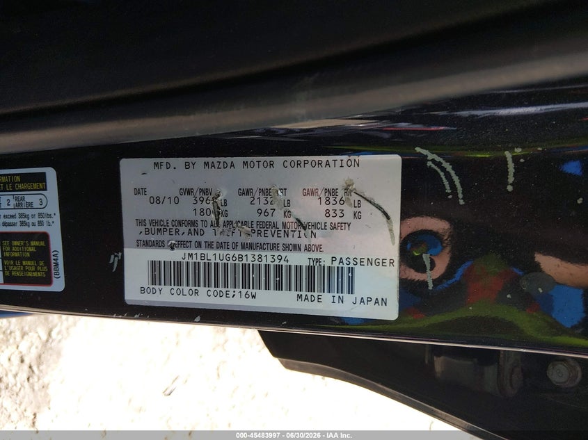 2011 Mazda 3 VIN JM1BL1UG6B1381394 IAAI salvage auction — FRONT END, Salvage (Louisiana), sold $150 on 2026-07-29 (photo 9)