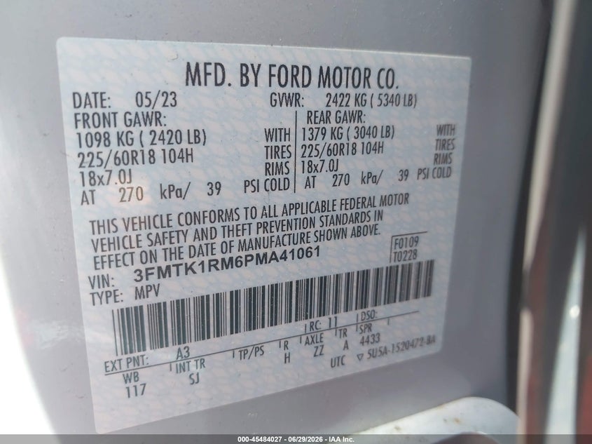2023 Ford Mustang mach-e VIN 3FMTK1RM6PMA41061 IAAI salvage auction — FRONT & REAR, Salvage (Massachusetts), sold $8,650 on 2026-08-21 (photo 9)