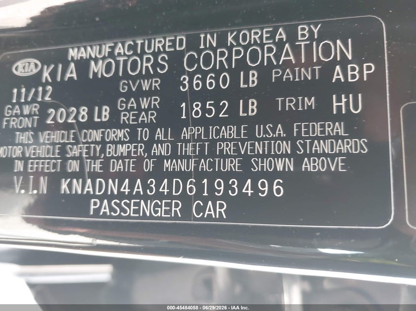 2013 Kia Rio VIN KNADN4A34D6193496 IAAI salvage auction — LEFT REAR, Salvage Title, sold $250 on 2026-07-17 (photo 9)