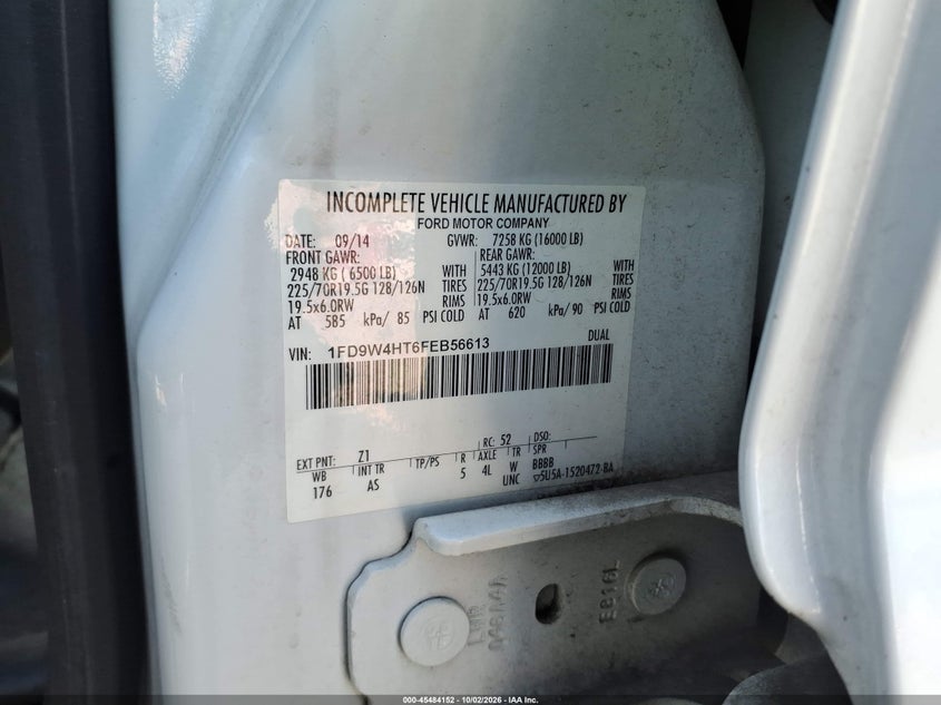 2015 VIN 1FD9W4HT6FEB56613 IAAI salvage auction — Normal Wear & Tear, Bill Of Sale, sold $15,100 on 2026-10-13 (photo 9)
