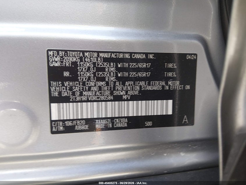 2024 Toyota Rav 4 VIN 2T3H1RFV0RC280584 IAAI salvage auction — FRONT END, Rebuildable (Florida), sold $8,700 on 2026-07-31 (photo 9)