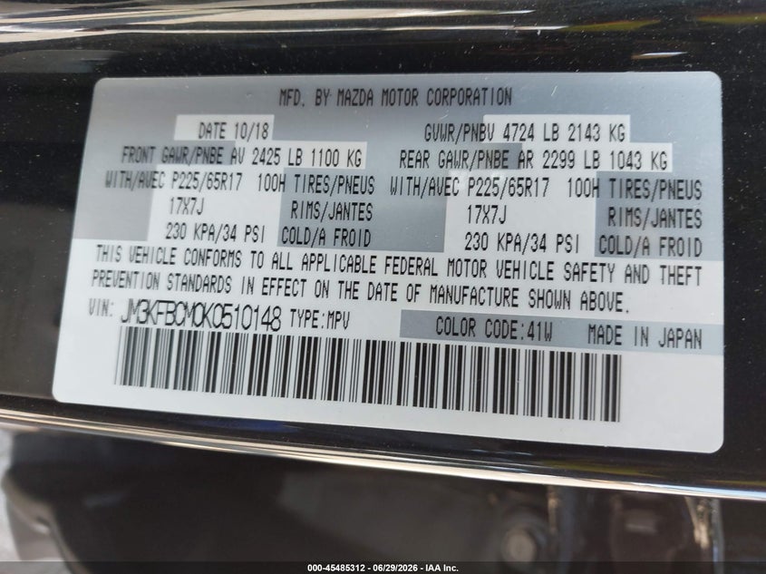2019 Mazda Cx-5 VIN JM3KFBCM0K0510148 IAAI salvage auction — REAR END, Salvage Title, sold $5,300 on 2026-07-21 (photo 9)