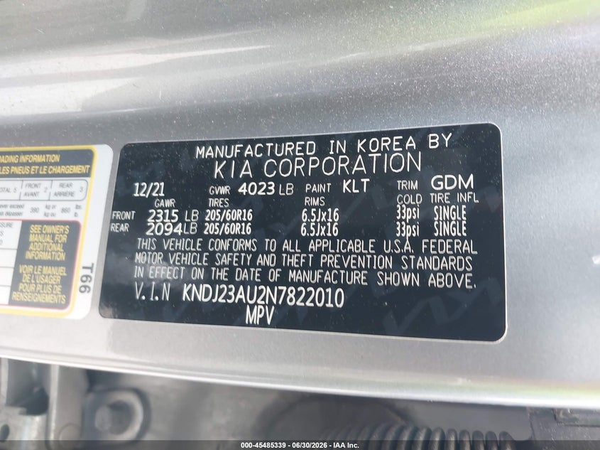 2022 Kia Soul VIN KNDJ23AU2N7822010 IAAI salvage auction — FRONT END, Salvage (Ohio), sold $2,150 on 2026-07-27 (photo 9)