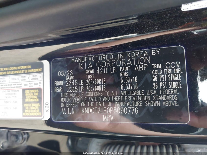 2023 Kia Niro VIN KNDCT3LE0P5090776 IAAI salvage auction — SIDE, Bill Of Sale (Washington), sold $3,550 on 2026-07-21 (photo 9)